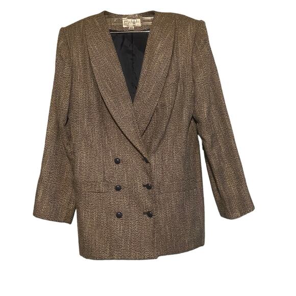 VINTAGE Gray and Black Tweed Blazer with Shoulder Pads Size 10/11 - Picture 3 of 10
